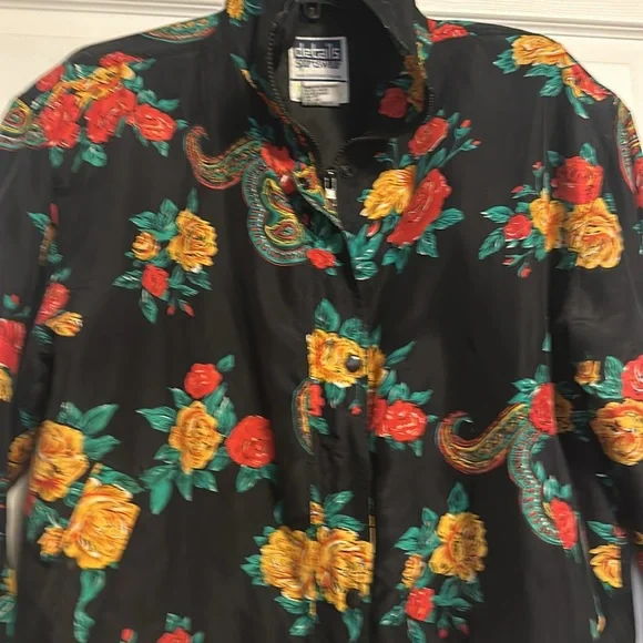 Vtg Detail Sportswear 100% silk floral print bomber jacket, Sz Small - Picture 2 of 8